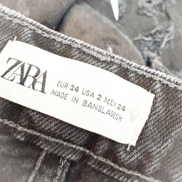 Zara Ripped Distressed Zippered Denim Jeans Bootcut Wide Leg Size 2 - Picture 6 of 7